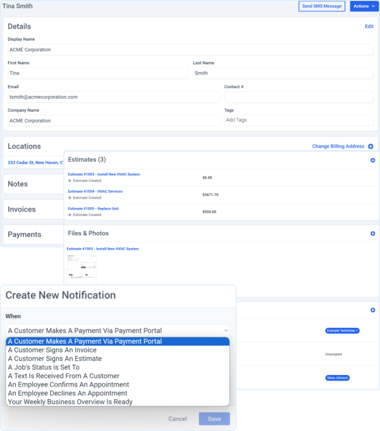 Screenshot of customer details in a customer relationship manager.