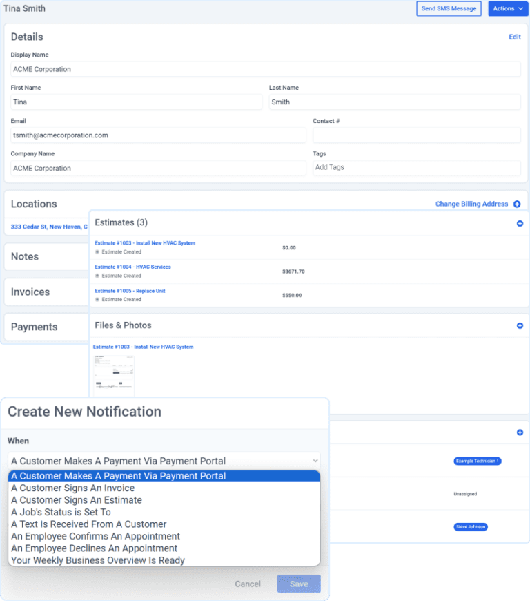 Screenshot of customer details in a customer relationship manager.