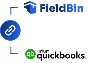 Graphic showing FieldBin and Quickbooks can integrate into one another.