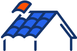 Icon graphic of a roof and roof shingle representing the roofing industry.