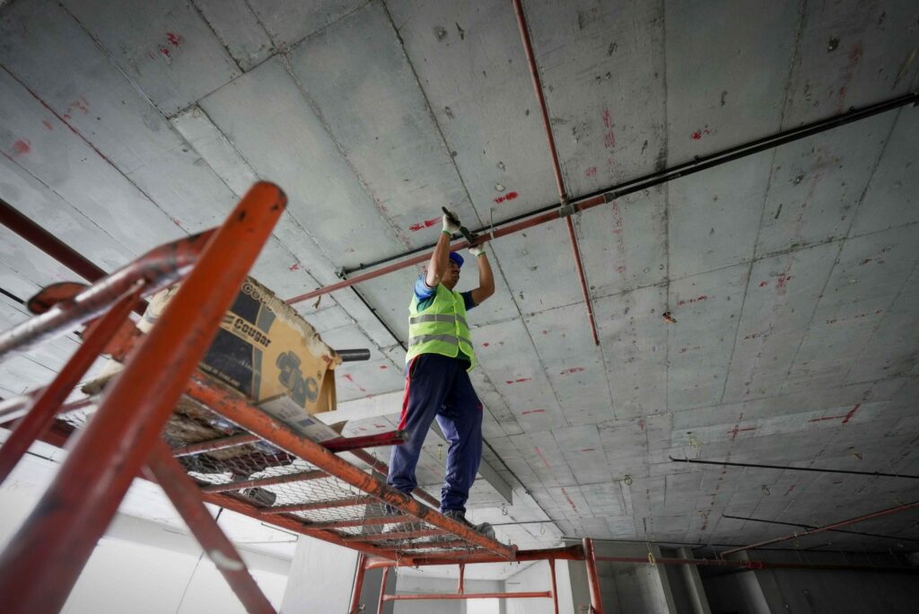 Field service worker in protective equipment