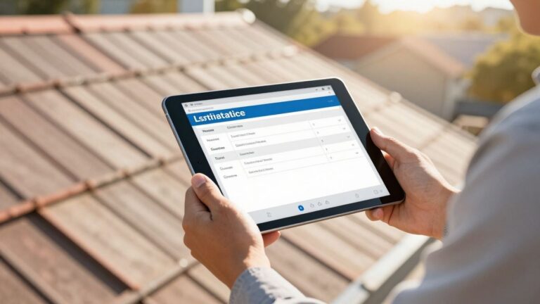 Contractor using roofing estimate software on a tablet.