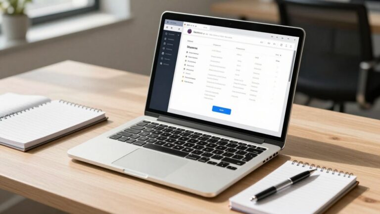 Software interface on a laptop on a desk.