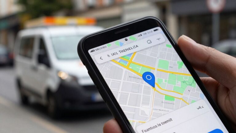 Smartphone showing GPS tracking app for field service.