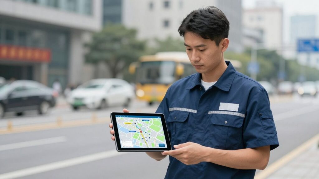 Field technician with tablet planning service routes.