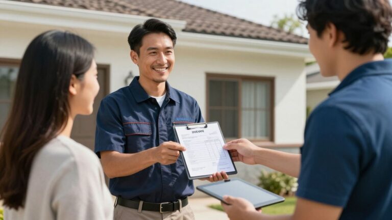 Field service technician and happy customer at a home.