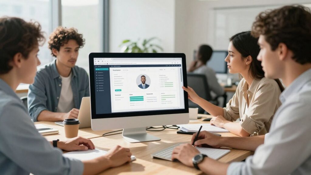 Customer management software interface on a computer screen.