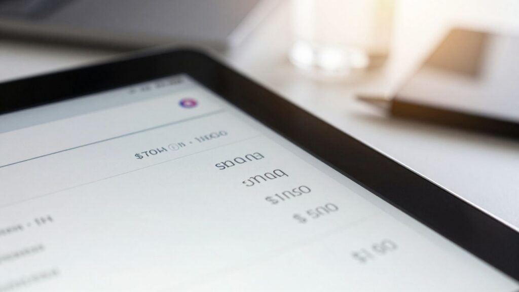 Digital invoice on a tablet with a notification.
