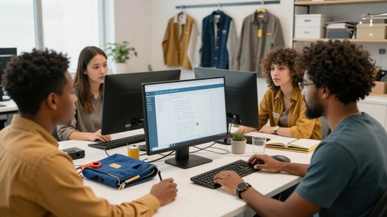 Small service team using job tracking software together