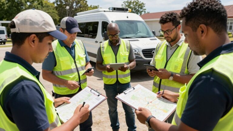 Field technicians using GPS devices for work.
