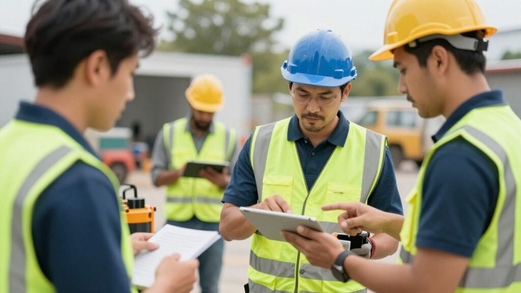 Field service technicians working efficiently with tools and technology.