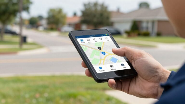 Field service technician using mobile dispatch software on a device.