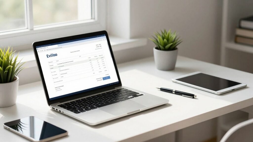 Invoice management software on a laptop screen.